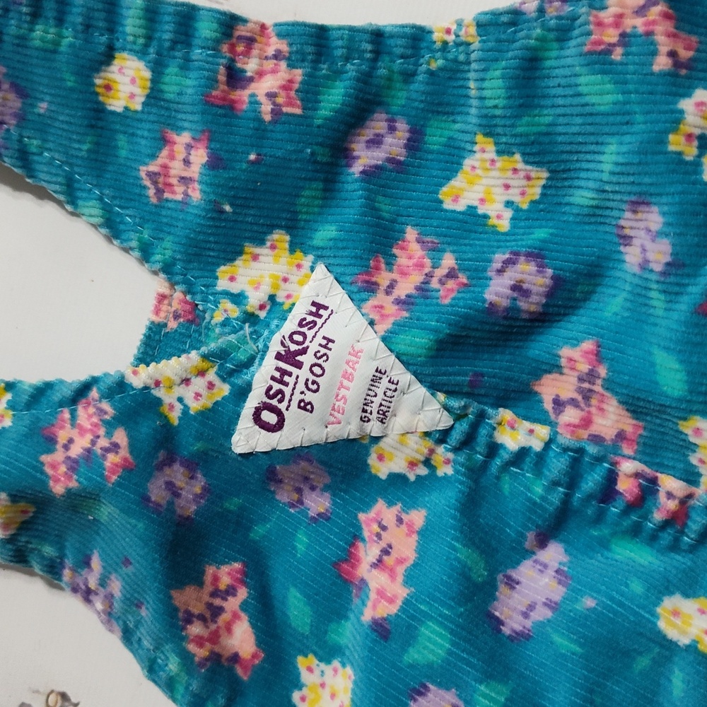 Vintage OshKosh B'gosh teal Blue Floral Overalls 12m - Picture 4 of 5